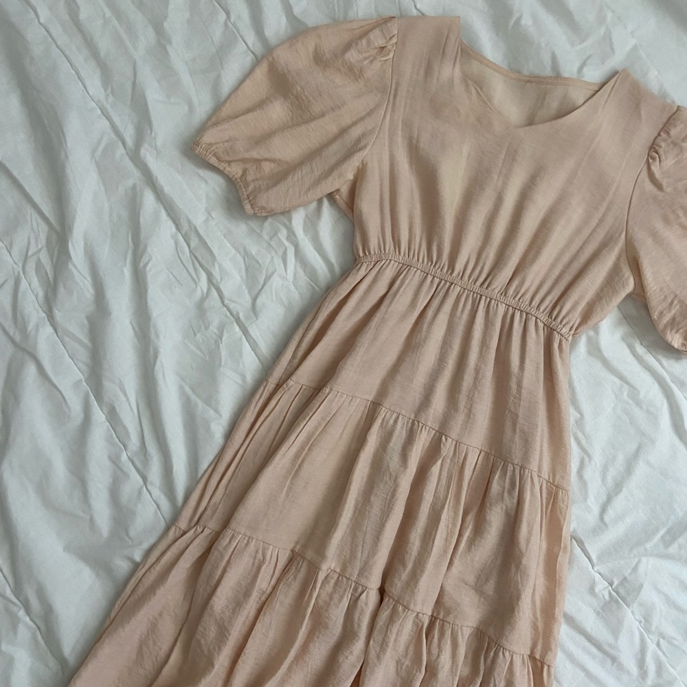 Anthropologie Beige Tiered Dress sz S - Picture 5 of 6